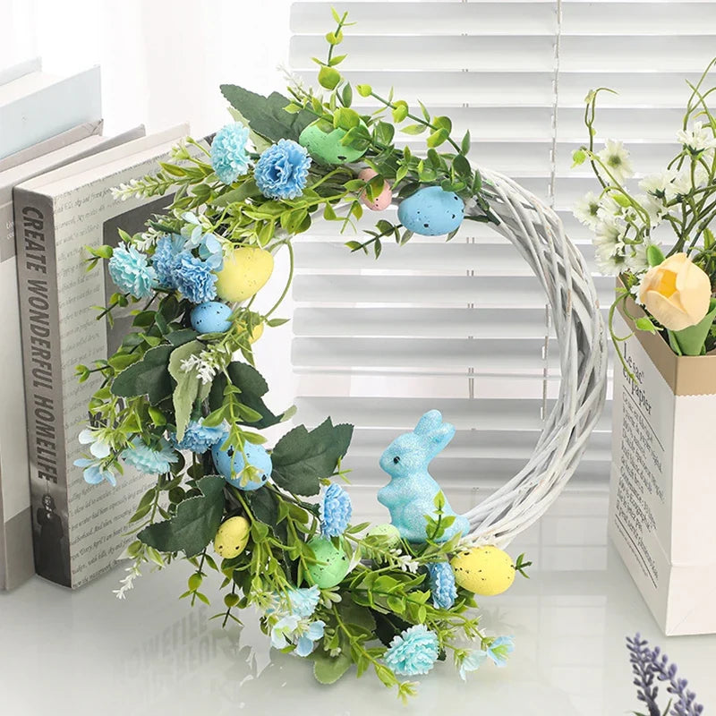Easter decorative crown with rabbit and suspended eggs - view 3