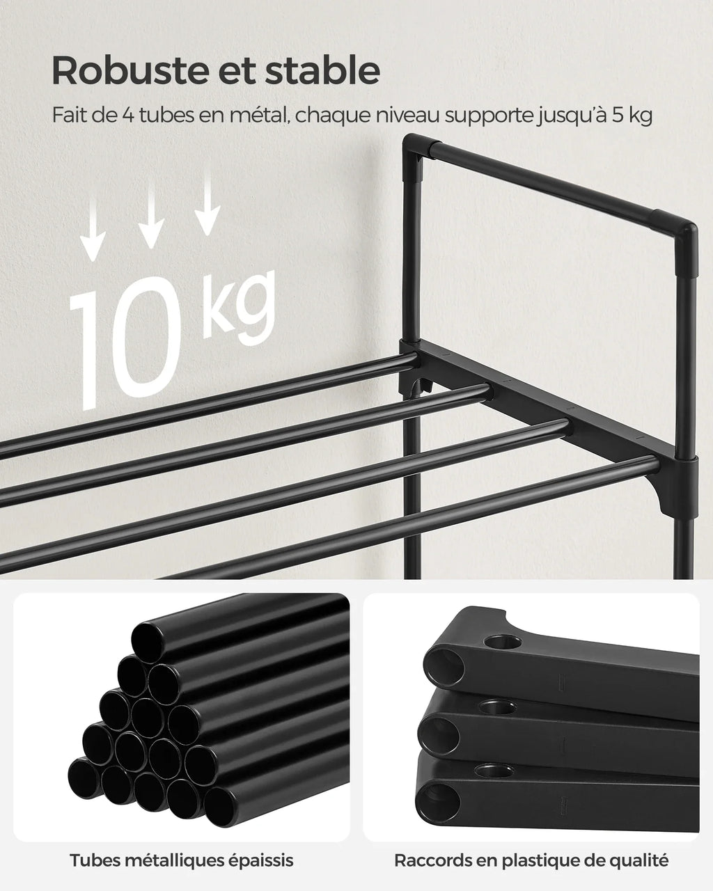 SONGMICS Shoe Rack 3 Tier, Metal Shoe Rack for 12-15 Pairs, Stackable, Hallway, Living Room, Bedroom, 30 x 92 x 55 cm - view 4