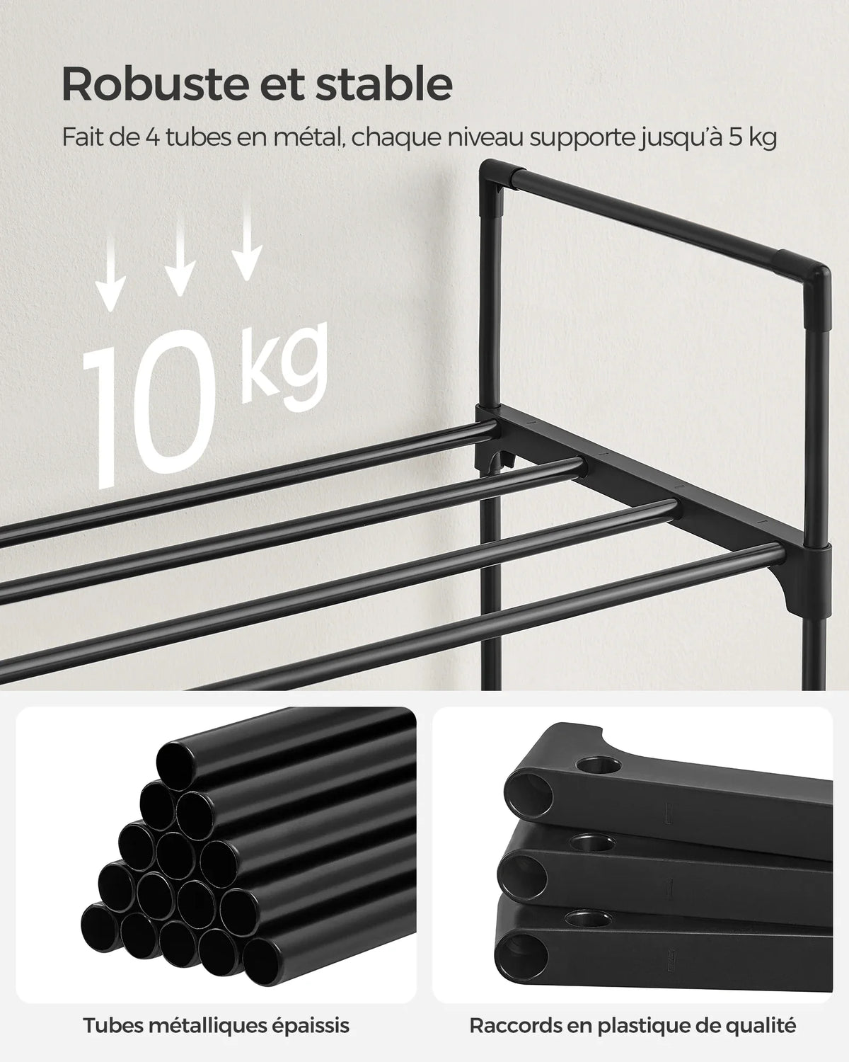 SONGMICS Shoe Rack 3 Tier, Metal Shoe Rack for 12-15 Pairs, Stackable, Hallway, Living Room, Bedroom, 30 x 92 x 55 cm - view 4