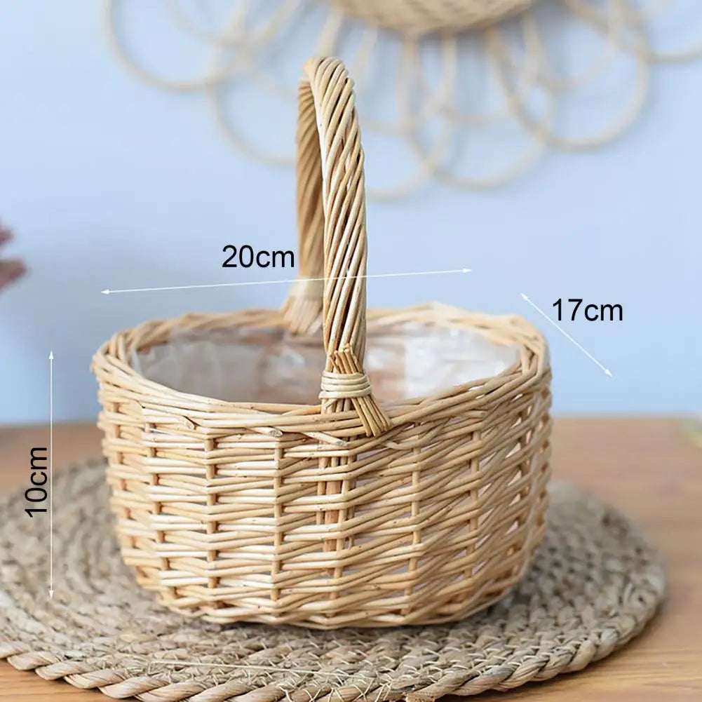 Vintage storage basket in hand woven rattan for flowers and food - view 2