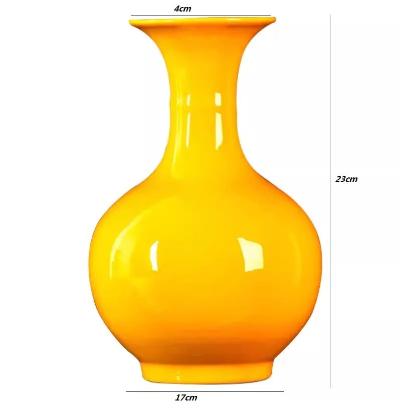 Jingdezhen Yellow Ceramic Vases, All Yellow Glaze Home Crafts, Living Room, Office Decoration, Wedding Gifts - view 6