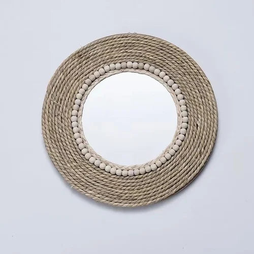 Raffia decorative mirrors for elegant wall decoration - 33 18 cm
