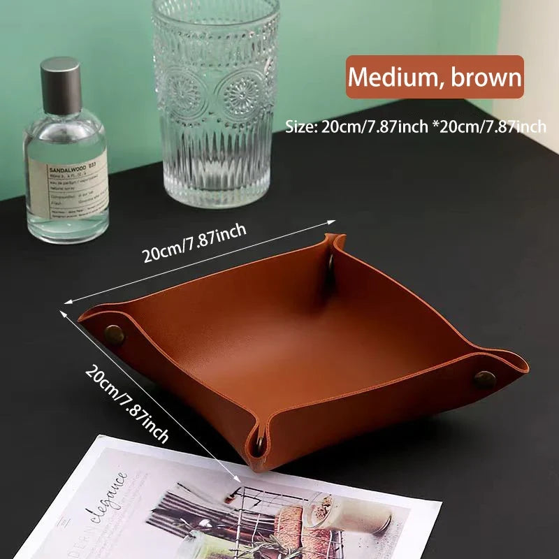 Leather Key and Cosmetic Storage Box, Medium or Large - Medium Brown