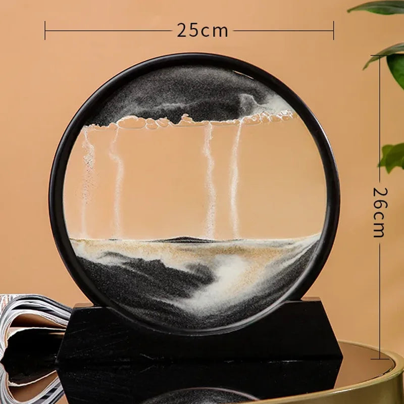 Glass hourglass 3d sand landscape in motion artistic decoration - E-Black (12 Inches)