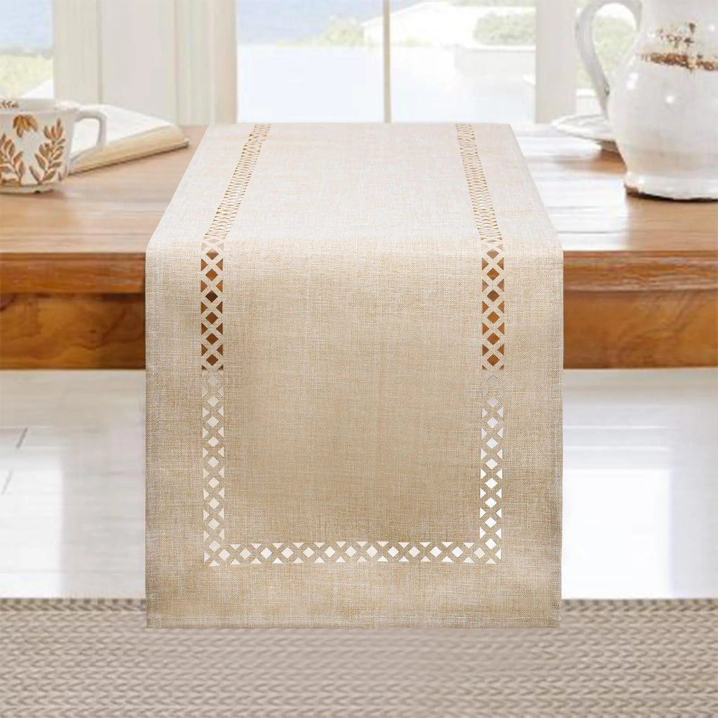 Linen table runner modern chic openwork pattern - view 2