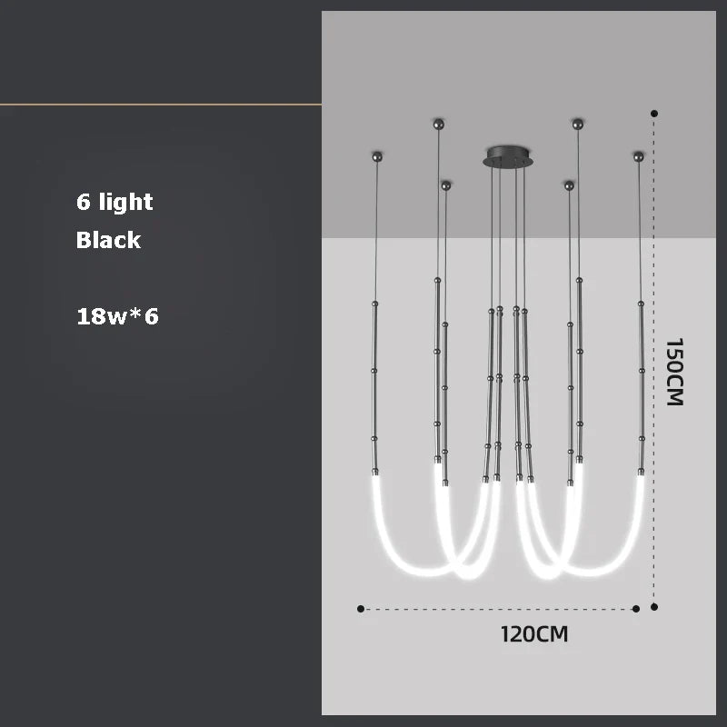 Art decoration chandelier in black metal with led lighting - 6 light Black / Warm light