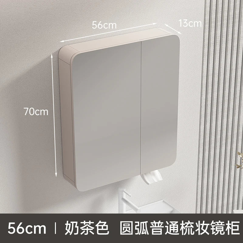 Circular aluminum cabinet with intelligent lighting mirror and storage - 56cm 1