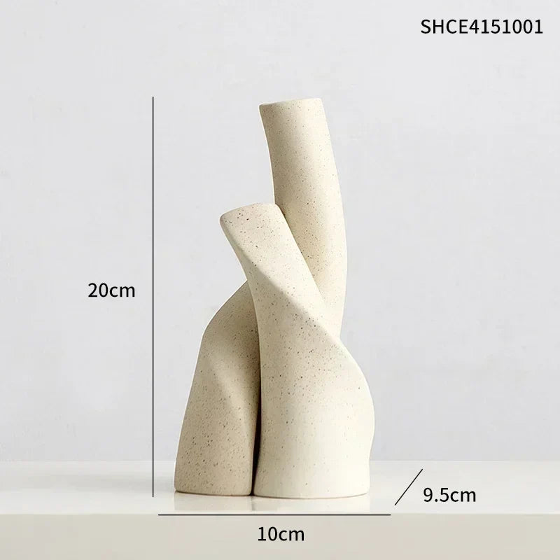 Modern hand-made frosted ceramic vase for dried flowers - Creamy