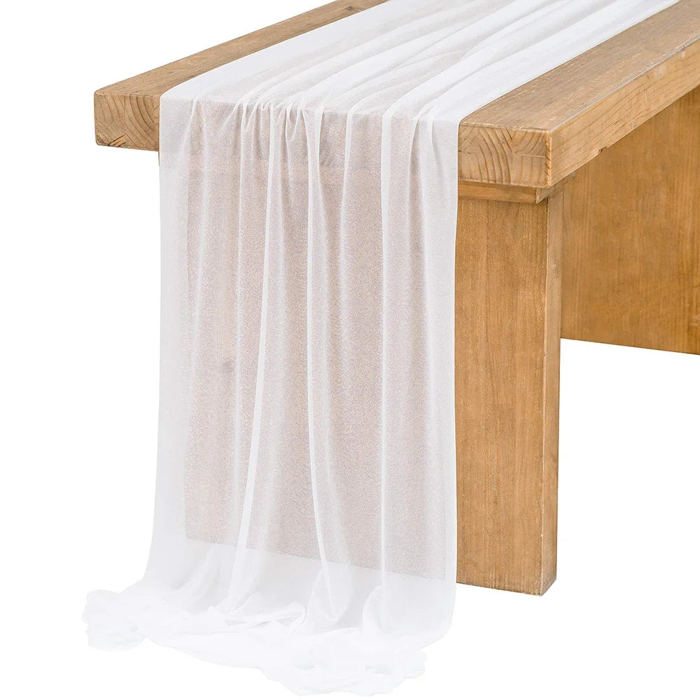 Set of 4 Sheer Muslin Table Runners with Sail-Like Drape - 30x180CM