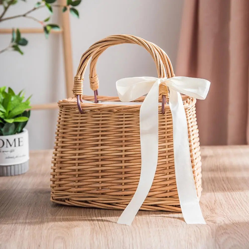 Wicker flower basket handbag in hand woven wicker - view 5