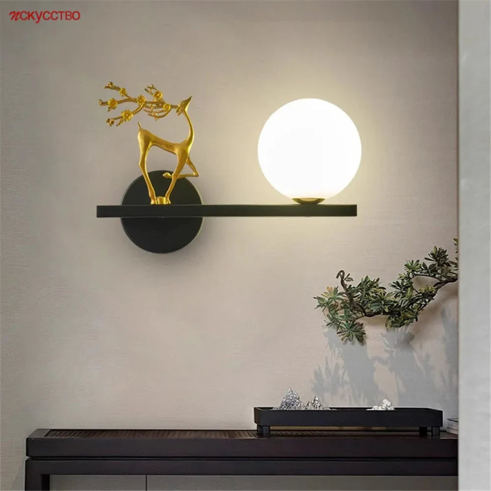 Wall sconce led golden deer for interior artistic decoration