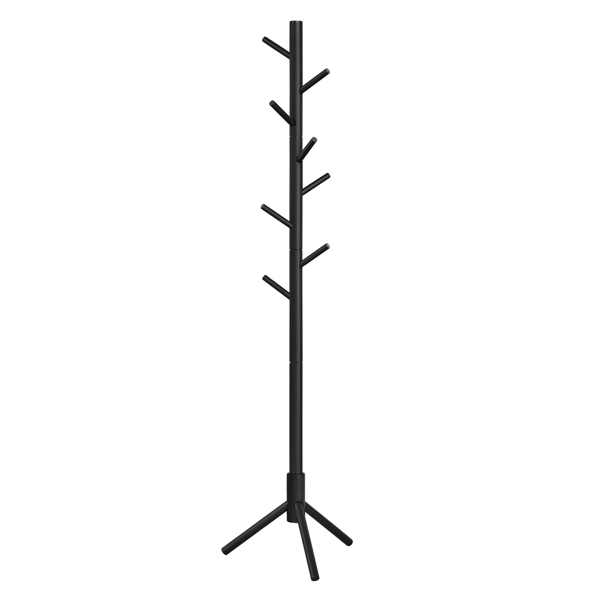 Black and Khaki Tree-Shaped Coat Rack with 8 Hooks and 3 Heights - black