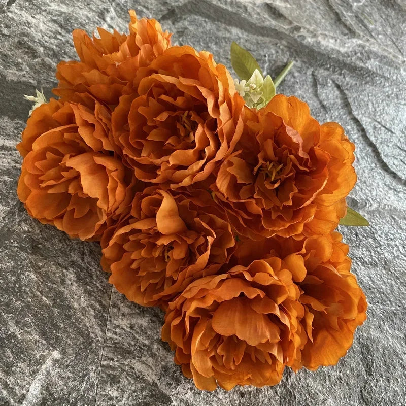 Bouquet of seven silk peonies for interior decoration and wedding - Caramel