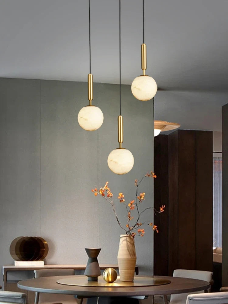 All-in-minimalist and creative marble round copper chandelier - view 2