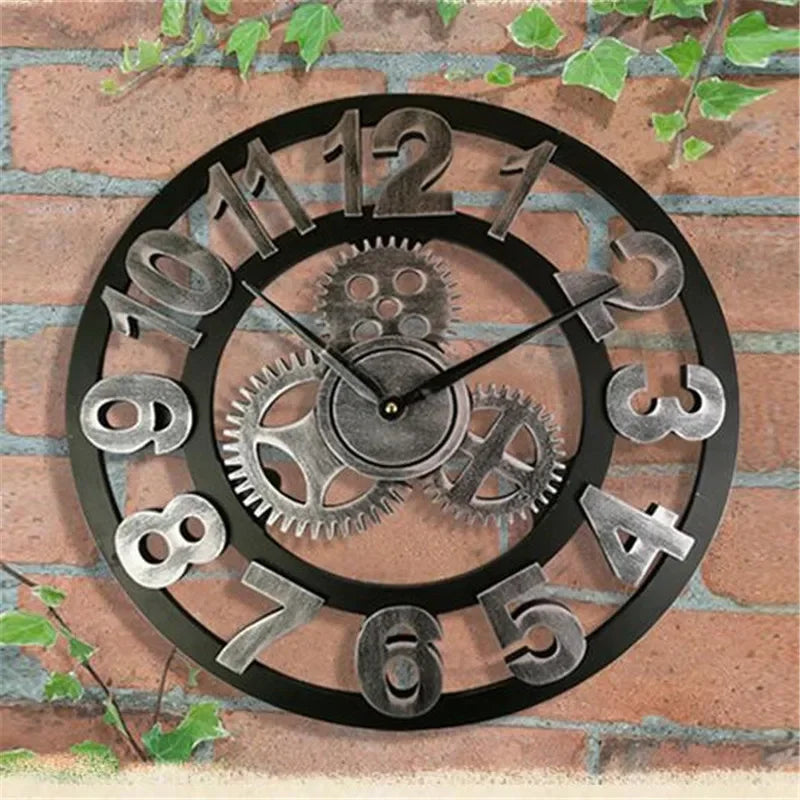 Retro wooden wall clock industrial style for interior decoration - 013-D / 40 cm