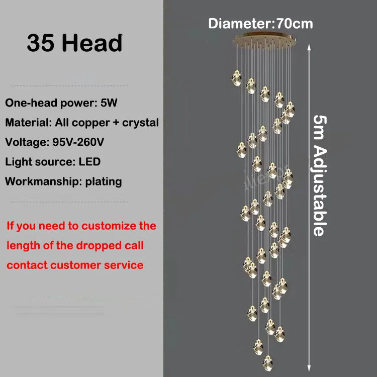 Led crystal chandelier design in modern and elegant copper - 35 Heads / 6000K Cold White