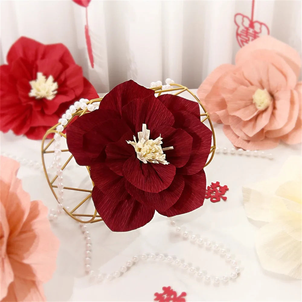 Large flower party decoration in red paper for festive events - view 6