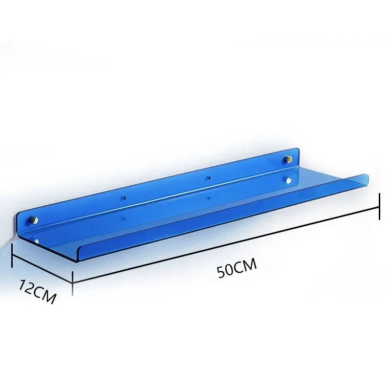 Acrylic Floating Wall Shelf Organizer for Living Room Decor - blue 50X12cm / Drilling Install