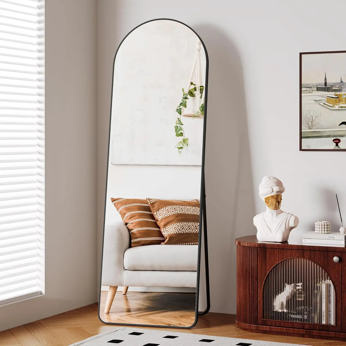 Full Length Mirror Standing Hanging or Leaning Against Wall Large Bedroom Floor Mirror Dressing, Aluminum Alloy Frame 162cm - view 2