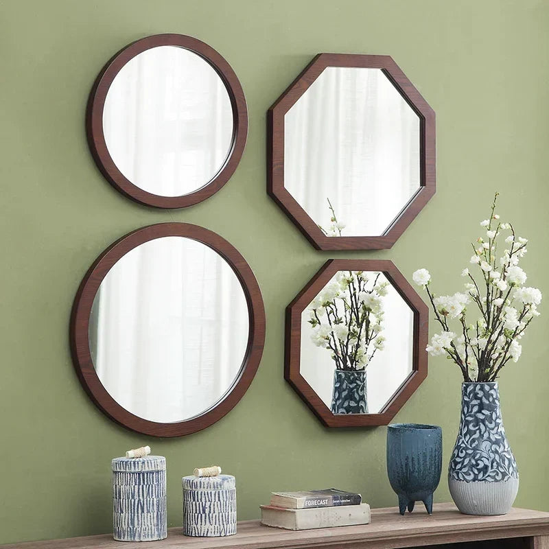 Vintage ash wood wall mirror for bathroom - view 5