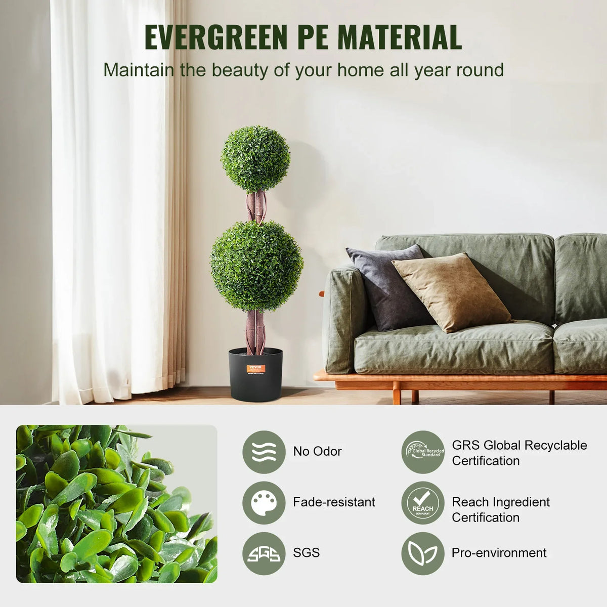 Double ball topiary artificial box with foliage and decorative pot - view 5