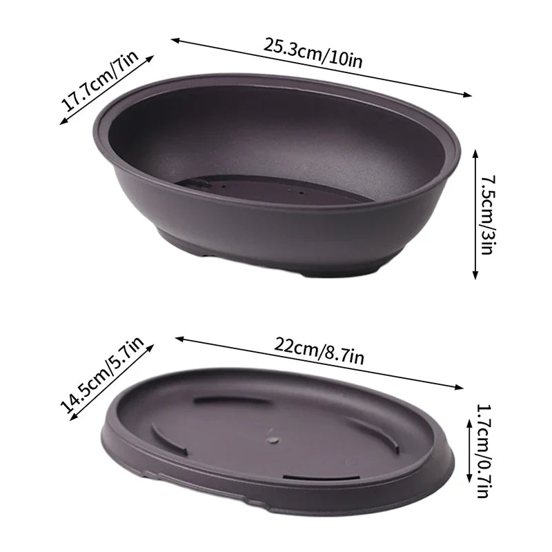 Rectangular flower pots imitation clay for outdoor garden - Oval S And Tray / As Shown In Photo