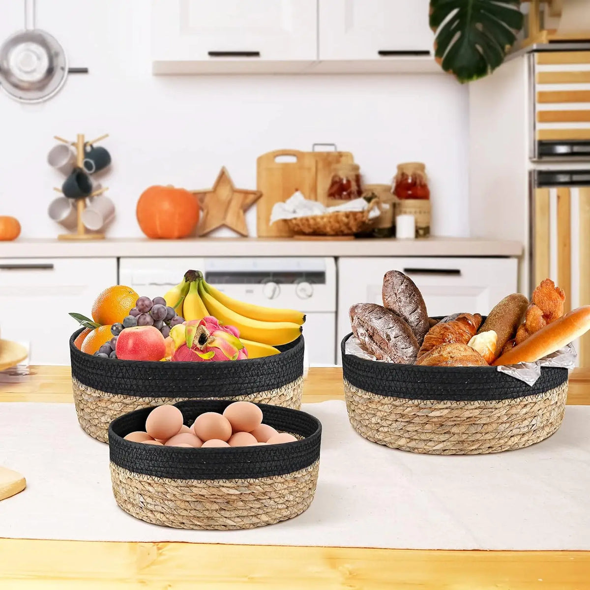 3 Size Woven Storage Basket, Organize Straw Cosmetics Storage Basket, Snack Food Storage Table Basket Made of Cattail Material - view 5