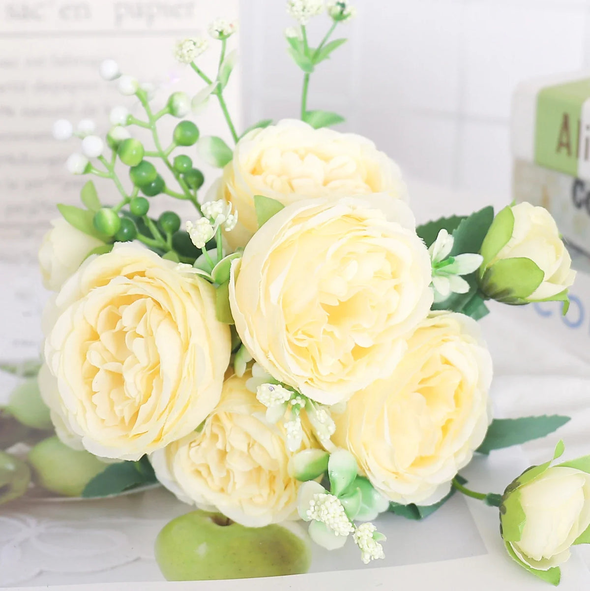 Artificial flowers silk peony hortensia decoration wedding bouquet - Yellow 1