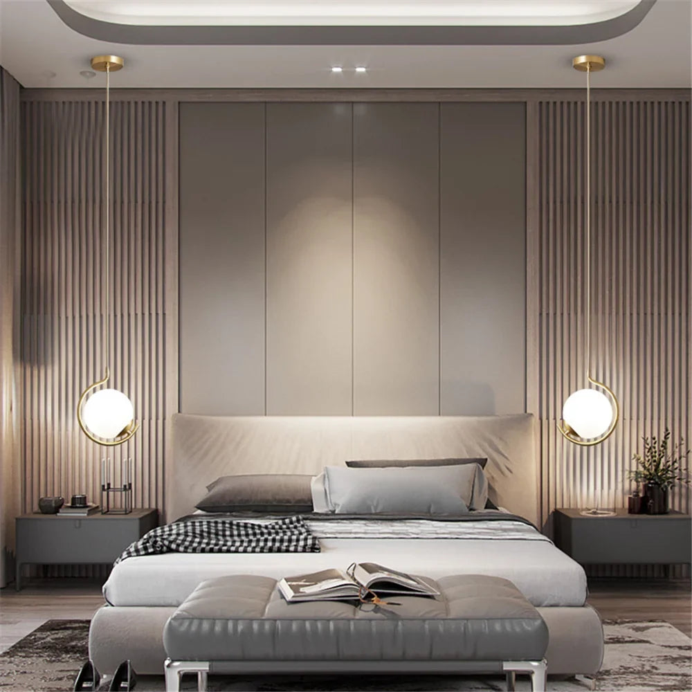 Nordic pendant light in metal and glass with decorative led ball - view 4