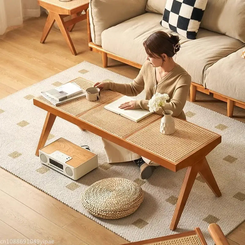 Bench in solid rattan chair long and retro ottoman versatile - view 6