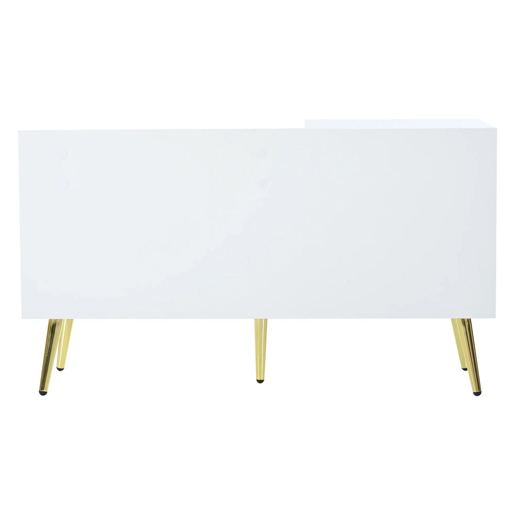 Modern luxury shoe chest in white with storage, upholstered bench and backrest shoe rack with metal handles and Meta - view 2