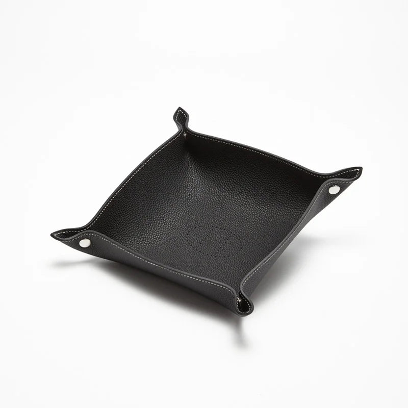 Folding leather storage tray for various objects - Black L