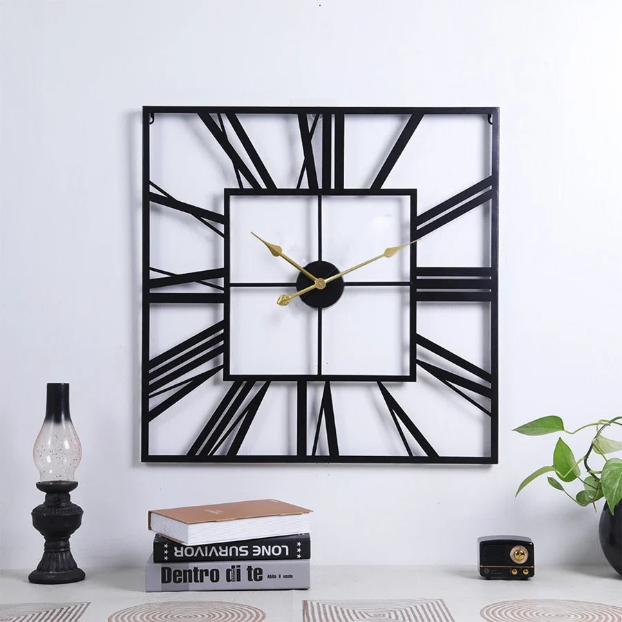 Modern 3D retro square wall clock Roman numerals silent decoration - view 2