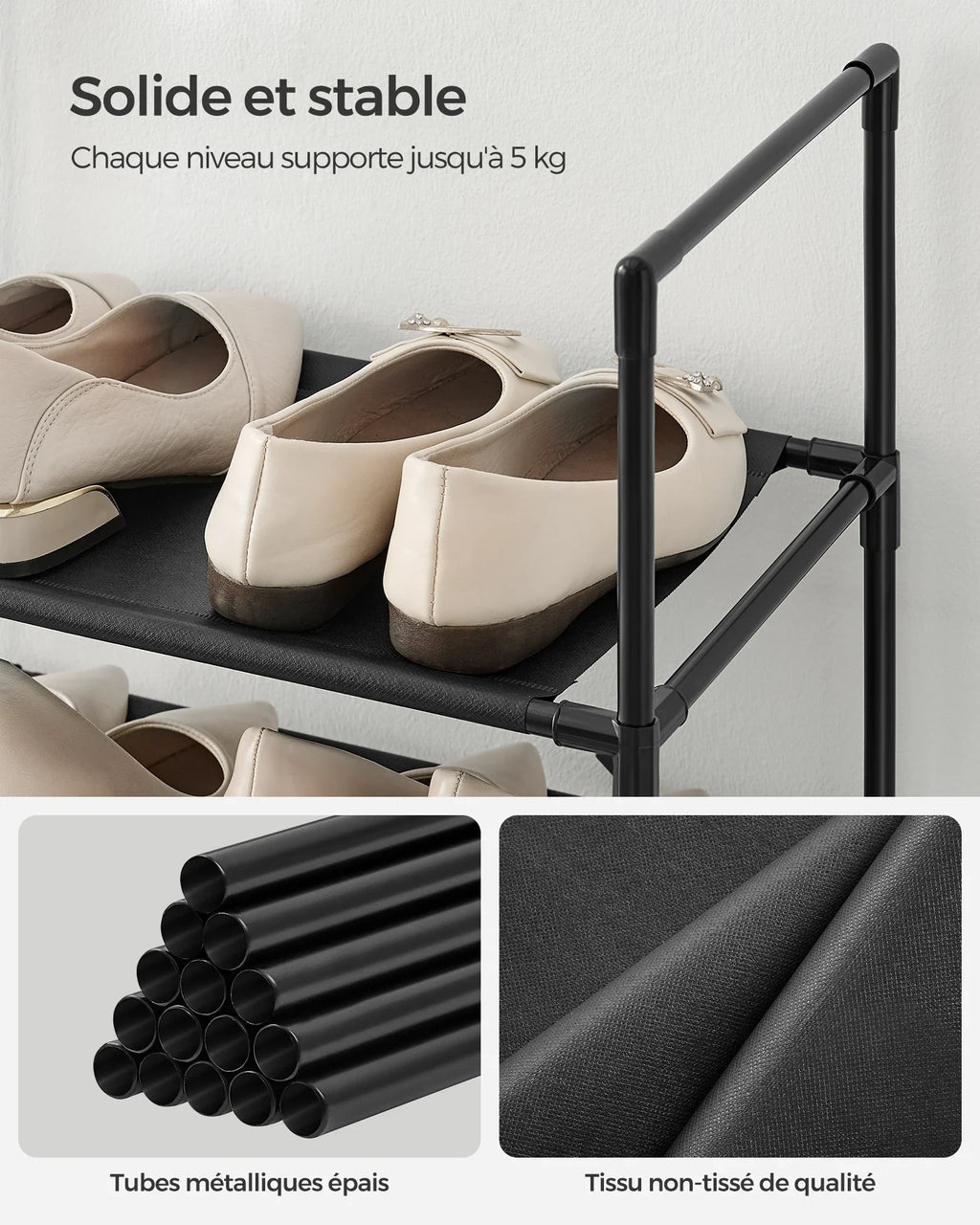 SONGMICS Shoe Rack, 10 Tiers, Narrow Shoe Rack, 28 x 45 x 173 cm, Metal Frame, Non-Woven Fabric Shelves, Hallway, Bedroom - view 3