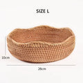 Round Rattan Fruit Basket, Wicker Woven Snack Tray, ,Bread Food Organizer, Kitchen Storage, Home Decoration - R wave 28x10cm