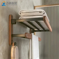Wooden and aluminum towel holder wall organizer for shower accessories