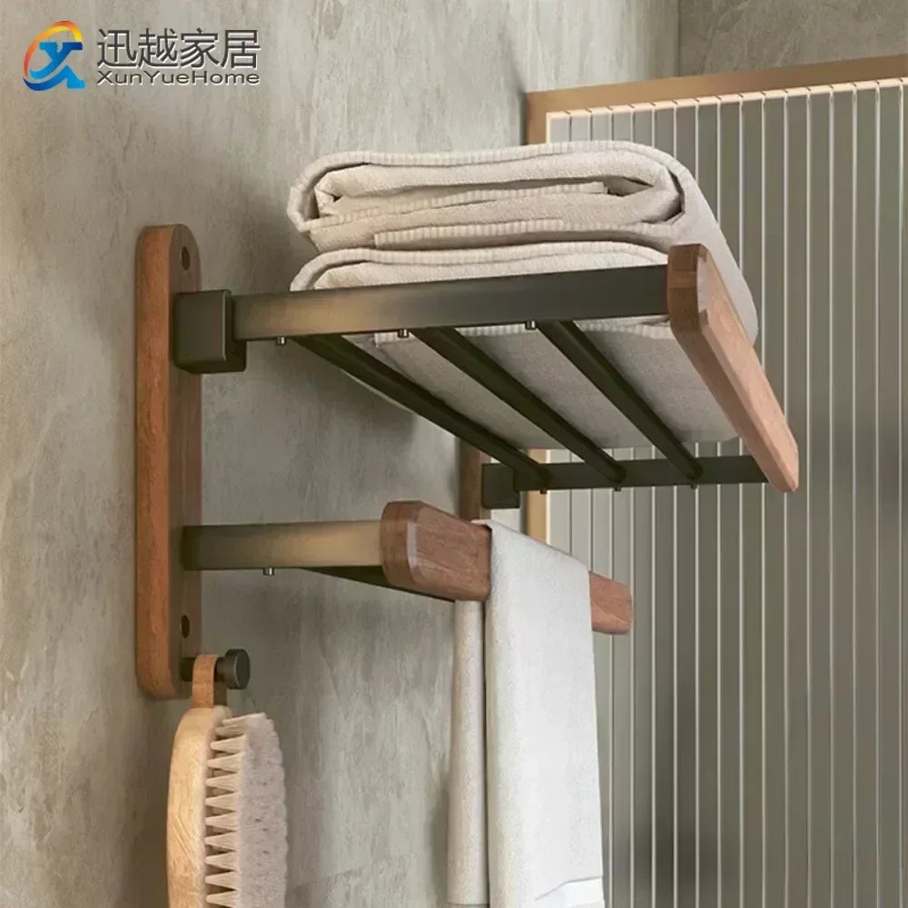 Wooden and aluminum towel holder wall organizer for shower accessories