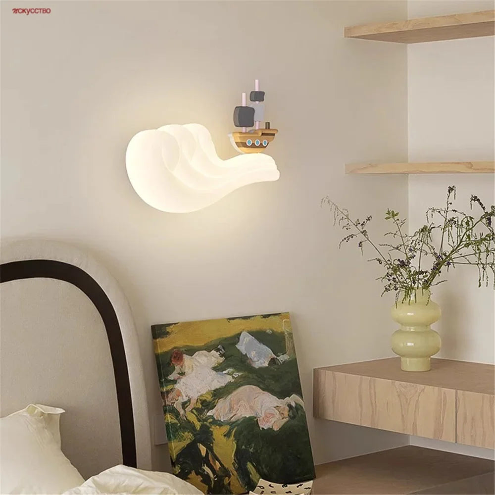 Led wall sconce whale and children's sailboat with changing colors