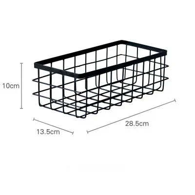 Metal Storage Basket, Black and White, Office Desktop, Cosmetic Sorting Baskets, Kitchen Seasoning Jar Organizer, Iron Box - Black Large
