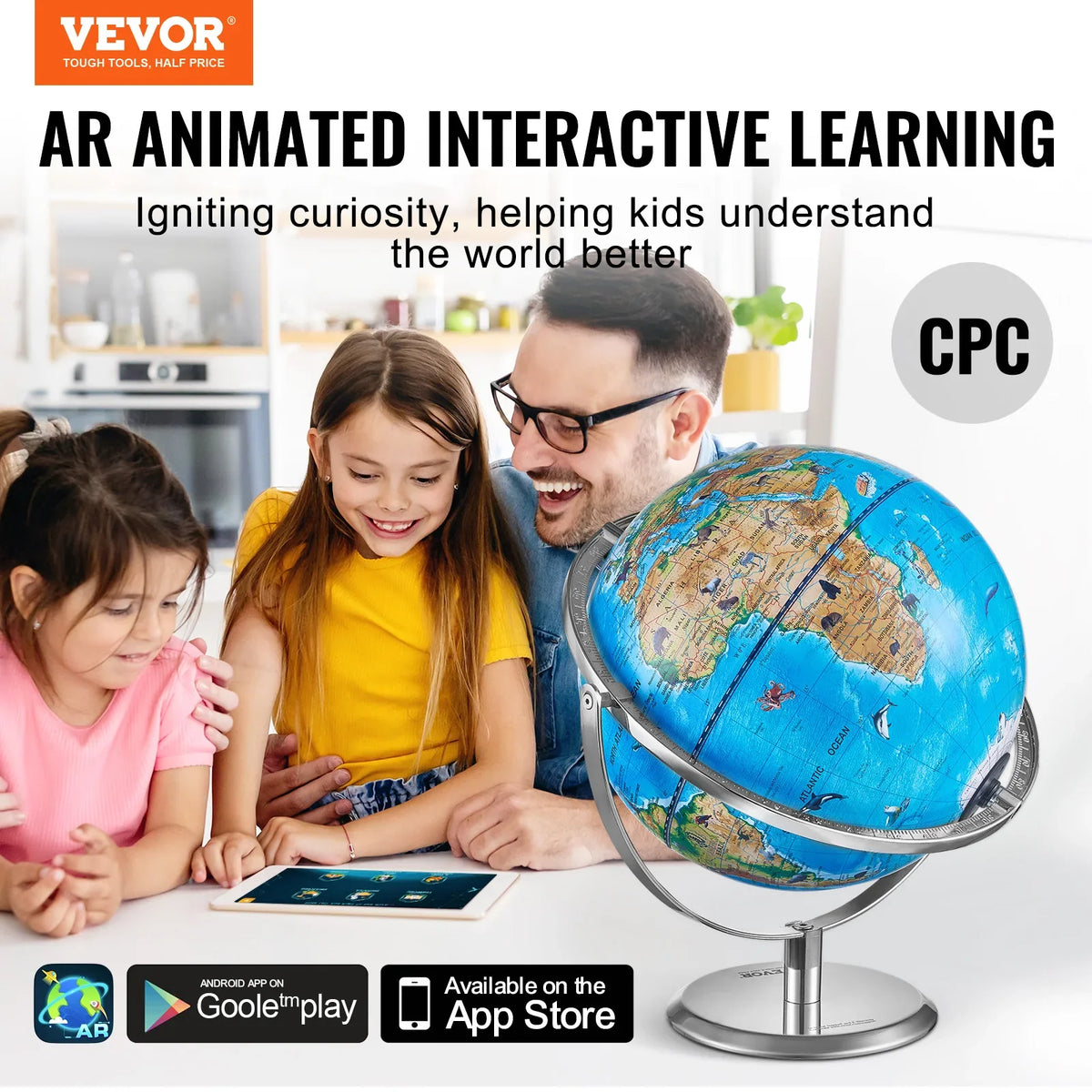 VEVOR Educational Globe 10in/254mm Interactive AR World Globe LED Night Lighting,  AR APP Compatible with Android or iOS Devices - view 2