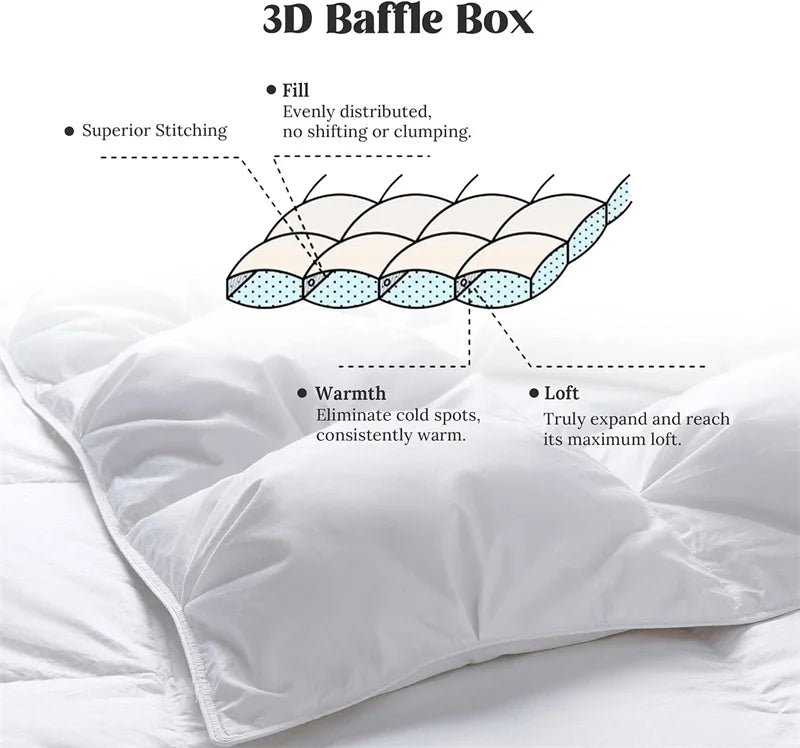 3D Bread White Goose Down Filler Comforter King Queen Size Duvet Insert, 100% Cotton Cover, All Seasons Quilt Thicken Blanket - view 3