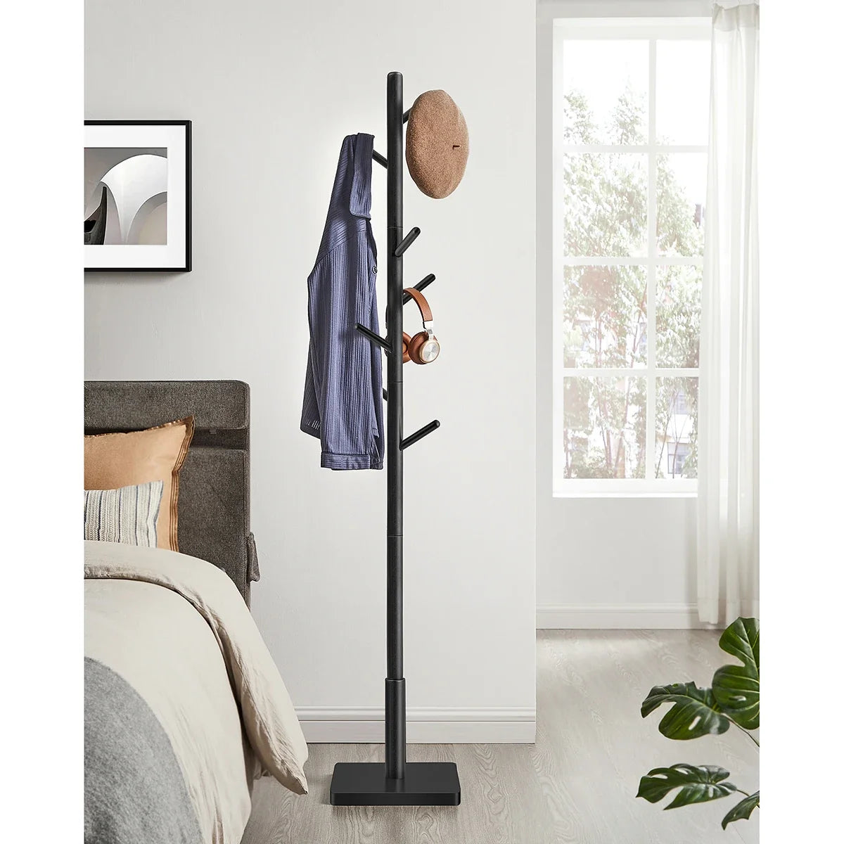 VASAGLE Coat Rack, Solid Wood Coat Stand, Free Standing Hall Coat Tree with 8 Hooks for Coats, Hats, Bags, Purses, for Entryway - view 2
