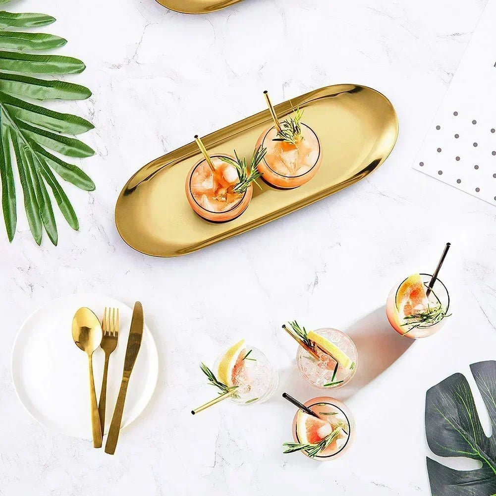 Gold stainless steel oval storage tray for various objects - view 4