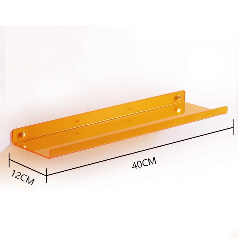 Transparent acrylic floating wall shelf for organized storage - Orange 40x12cm