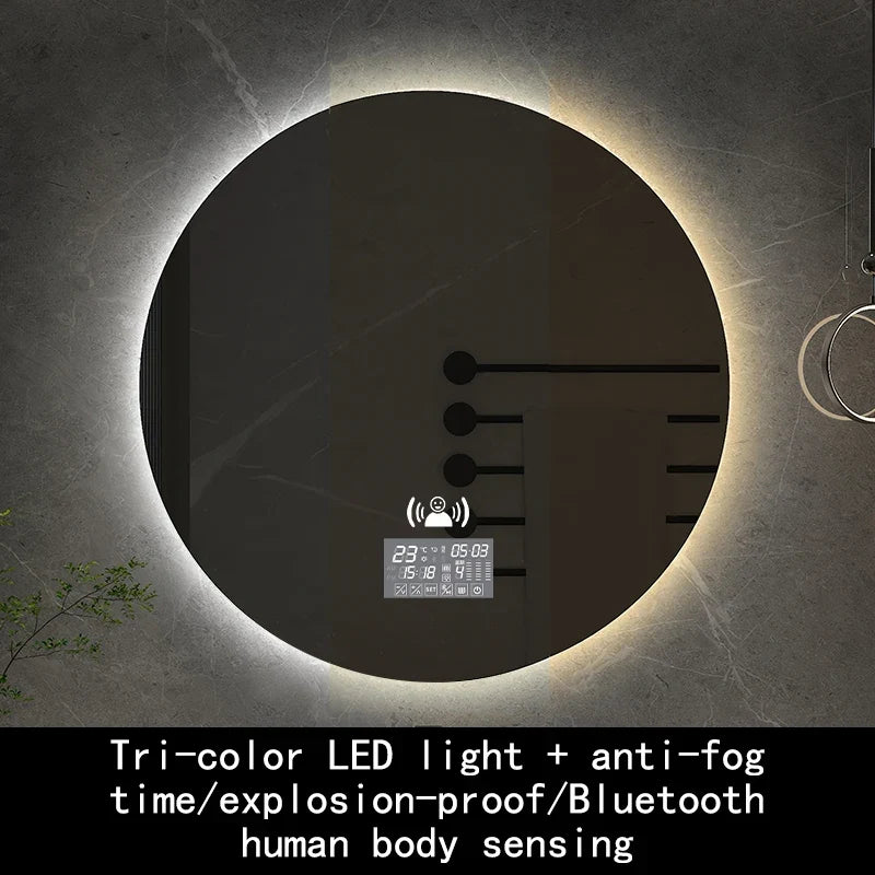 Smart Bluetooth Round Backlit Anti-Fog Mirror - Induction Bluetooth