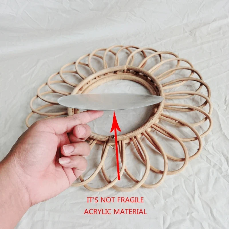 Round mirror in rattan artistic decoration wall innovative - view 4