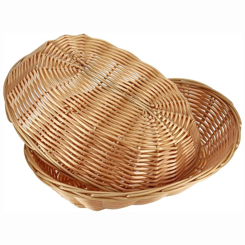 8/20Pcs Wicker Bread Baskets, Handwoven Oval Plastic Basket, Tabletop Fruit Vegetables Food Serving Basket for Home, Kitchen - view 4