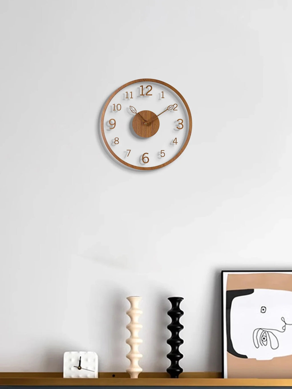 Transparent minimalist wall clock, tree leaf pointer, wood grain wall clock, silent living room, bedroom, office, and holiday de - view 6