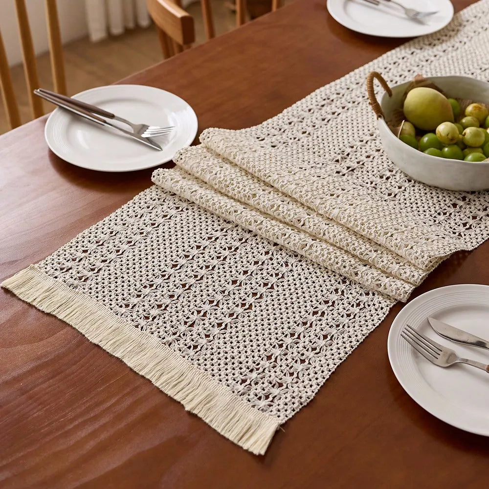 Nordic bohemian table runner woven handcrafted pom-poms - 30x50cm(placemat)
