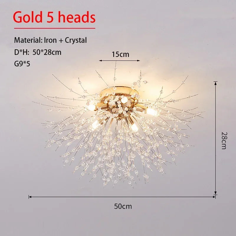Modern Dandelion Crystal Pendant, Living Room, Dining Room, Bedroom Ceiling Light, Room Light, Fireball Decorative Light - Gold 5 heads / 110V / Neutral Light